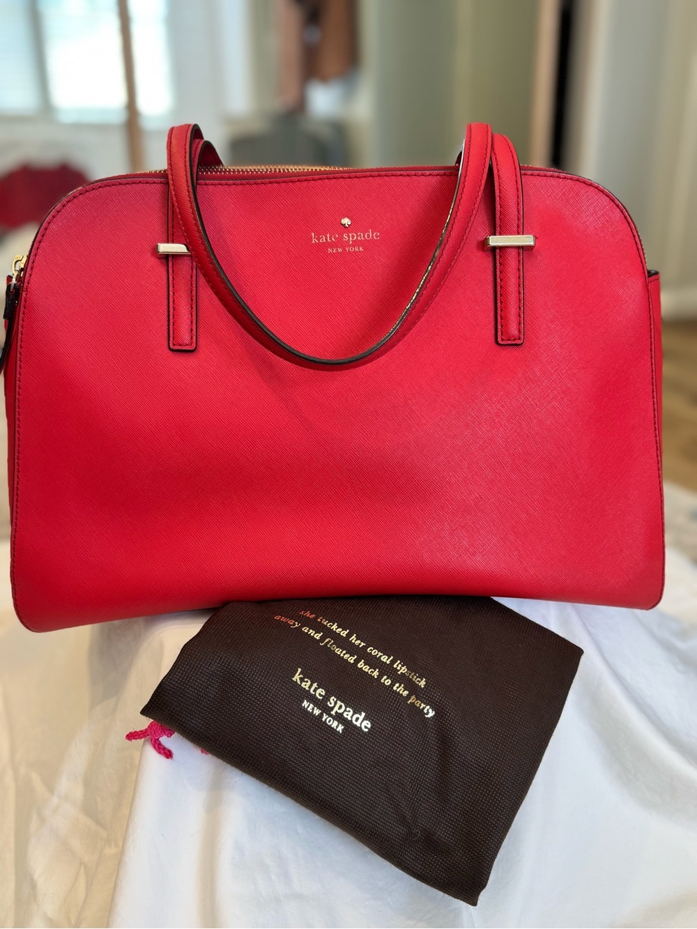 kate spade Cedar Street Maise Red Saffiano Leather Tote Bag